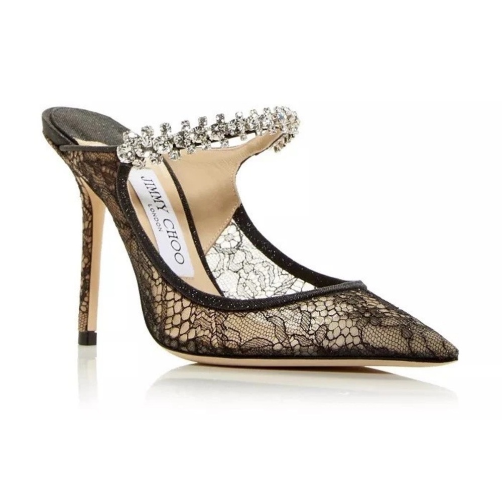 Jimmy Choo Black/ Navy Lace with Crystals mules